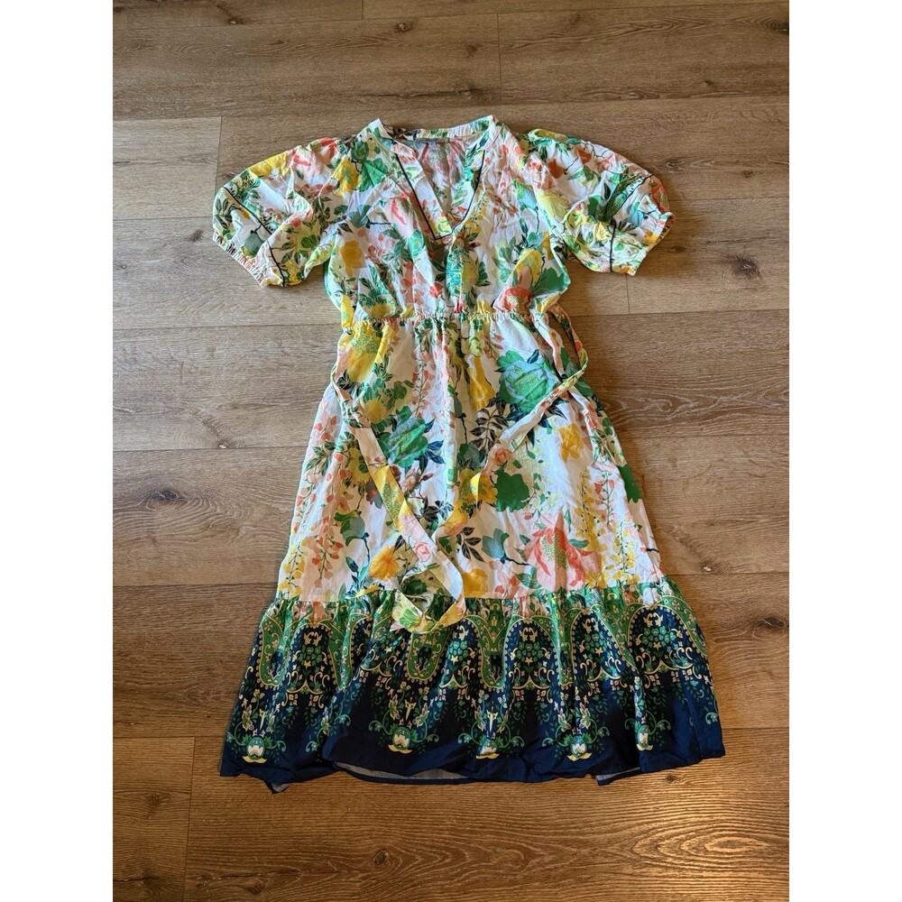 Anthropologie Figueroa & Flower Dress Floral Sheer Tiered Maxi Boho Size Large